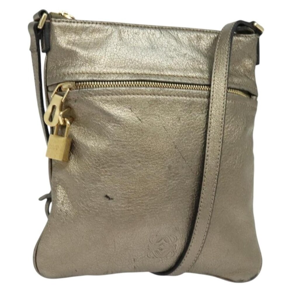 Authentic LOEWE Anagram Shoulder Bag Leather Gold